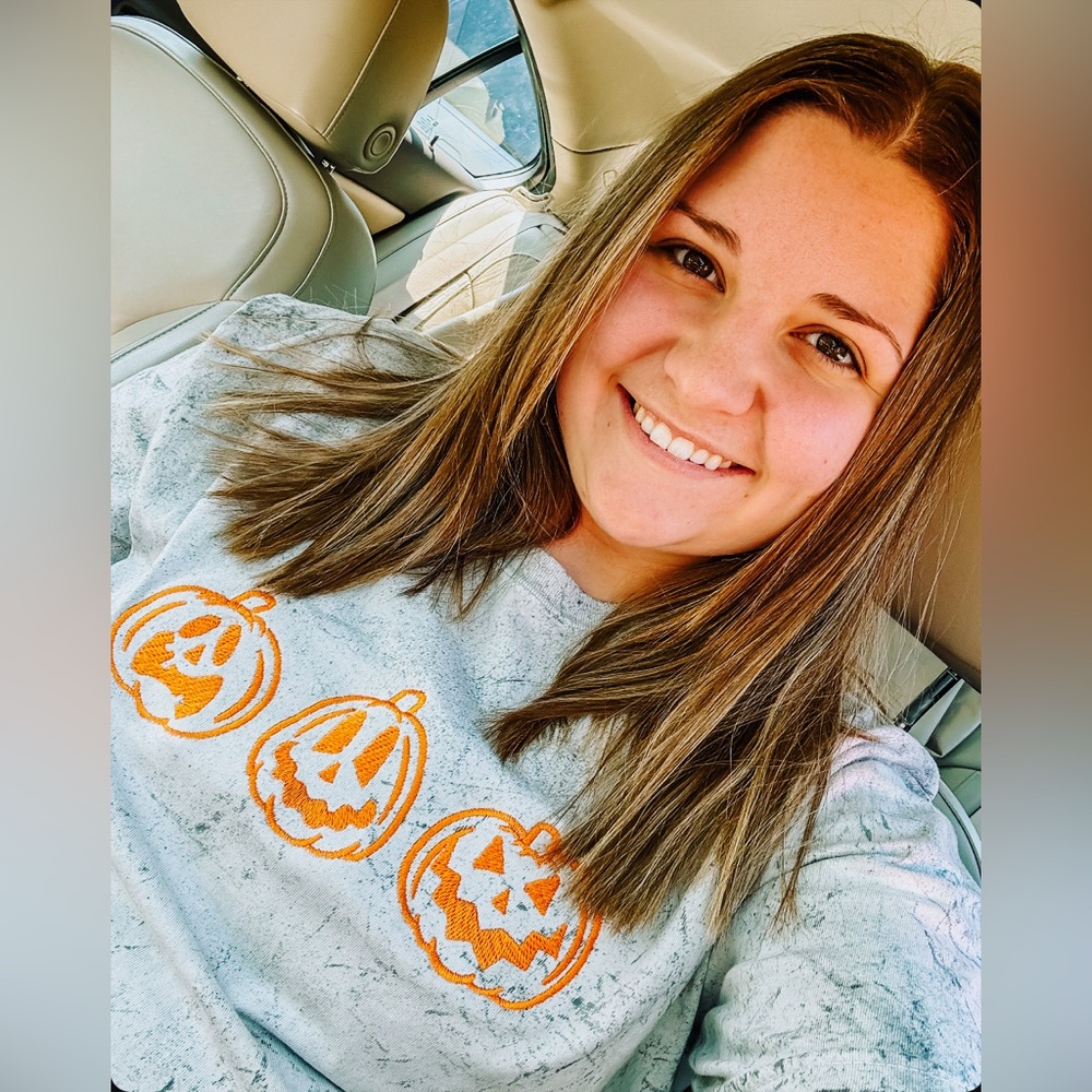 Embroidered Pumpkin Face Comfort Colors T-Shirt